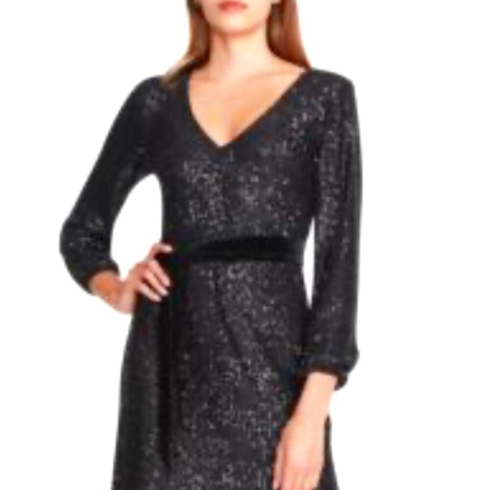 Betsey Johnson black sequin v-neck midi dress. Size M.
